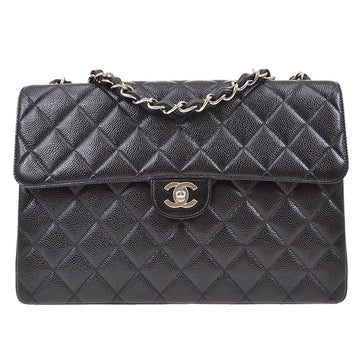 CHANEL Classic Flap Jumbo Double Chain Shoulder Bag Black Caviar 86068