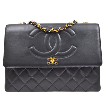 CHANEL Classic Flap Maxi CC Chain Shoulder Bag Black Lambskin 75544