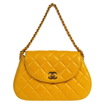 CHANEL 1996-1997 Round Flap Handbag Orange Lambskin 26418