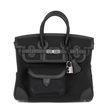 Hermes Black Canvas & Swift Leather Cargo Birkin 25cm Retourne Tote