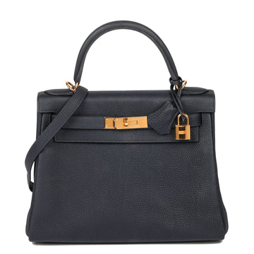 Hermes Blue Nuit Togo Leather Kelly 28cm Retourne Shoulder Bag