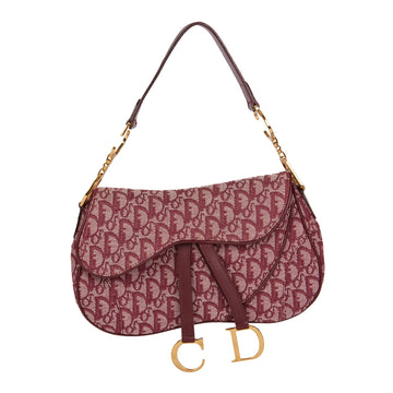 Christian Dior Bordeaux Monogram Canvas & Calfskin Leather Vintage Double Saddle Bag