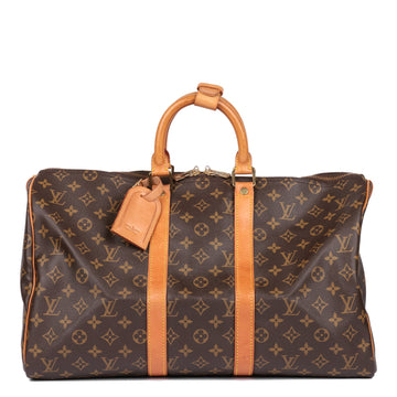 Louis Vuitton Brown Monogram Coated Canvas & Vachetta Leather Vintage Keepall 45 Travel Bag