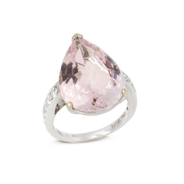 David Jerome Certified 1224ct Pear Cut Morganite and Diamond Ring