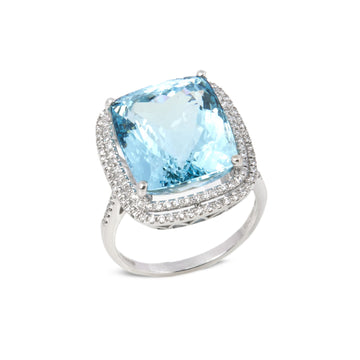 David Jerome Certified 1256ct Cushion Cut Aquamarine and Diamond Ring