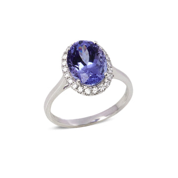 David Jerome Certified 423ct Oval Cut Tanzanite and Diamond Ring