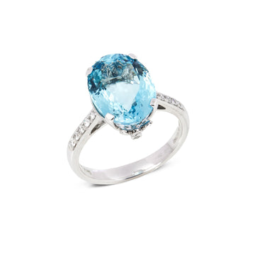 David Jerome Certified 562ct Oval Cut Aquamarine and Diamond Ring