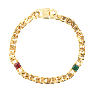 Celine Color Stone Logo Plate Chain Bracelet Red / Green