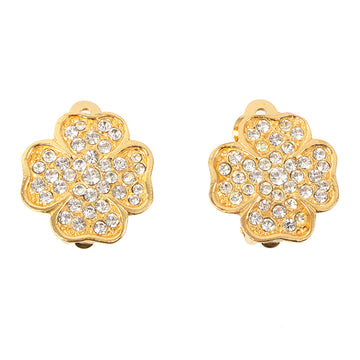 Chanel Rhinestone Clover Motif Earrings
