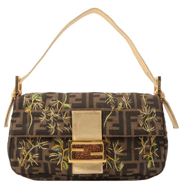 Fendi Flower Motif Ff Zucca Pattern Mama Baguette Brown/Gold/Multi