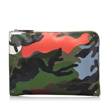 Valentino Camouflage Canvas and Leather Clutch Bag