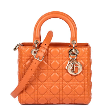 Christian Dior Orange Quilted Lambskin Leather Medium Lady Dior Shoulder Bag