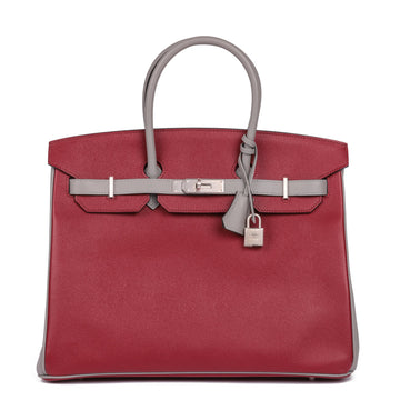 Hermes Rouge Grenat & Gris Mouette Epsom Leather HSS Special Order Birkin 35cm Retourne Tote