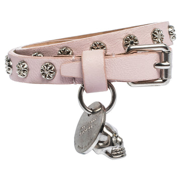 Alexander McQueen Light Pink Leather Skull Wrap Bracelet