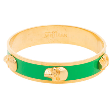 Alexander McQueen 3D Skull Green Gold Tone Bangle Bracelet