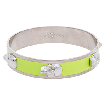 Alexander McQueen 3D Skull Neon Green Gold Tone Bangle Bracelet