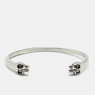 Alexander McQueen Silver Tone Twin Textured Skull Cuff Bracelet