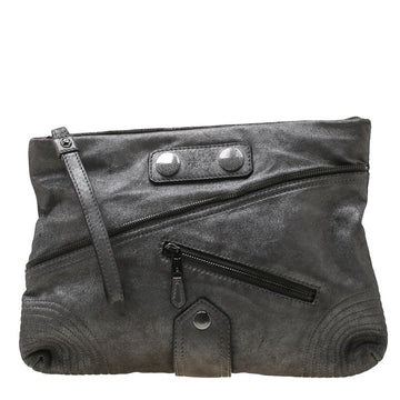 Alexander McQueen Metallic Grey Textured Leather Wristlet Clutch