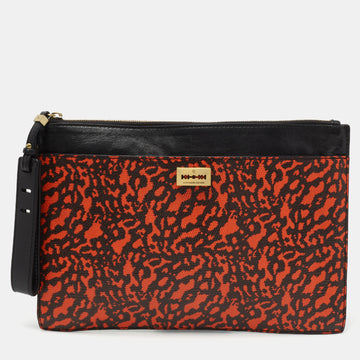 Alexander McQueen Black/Orange Animal Print Leather Clutch