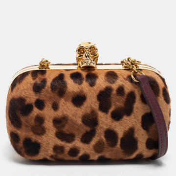 Alexander McQueen Leopard Print Calf Hair Skull Box Clutch