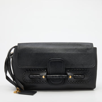 Alexander McQueen Black Leather Flap Clutch