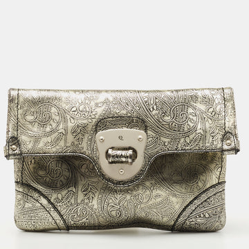 Alexander McQueen Silver Leather Paisley Novak Clutch