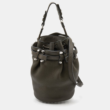 Alexander Wang Dark Olive Leather Studded Diego Bucket Bag