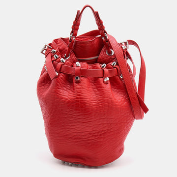 Alexander Wang Orange Textured Leather Diego Bucket Bag