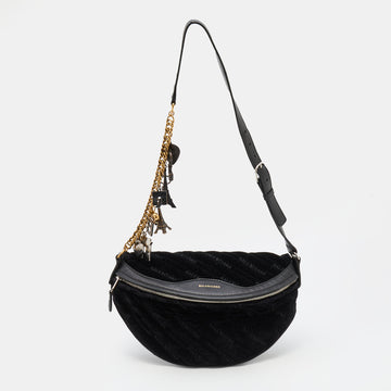 Balenciaga Black Velvet and Leather Souvenir Belt Bag