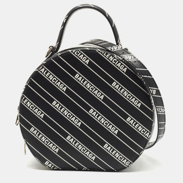 Balenciaga Black Leather Logo Round Bag