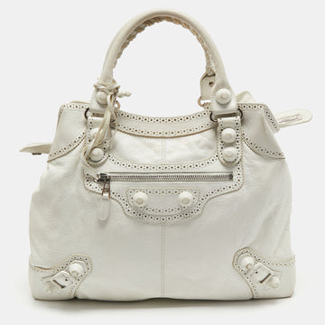 Balenciaga White Leather GCH Brogues Brief Tote