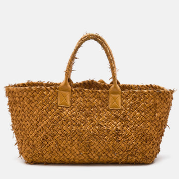 Bottega Veneta Yellow Intrecciato Frayed Leather Medium Cabat Tote