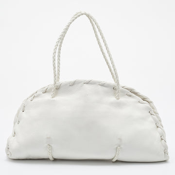 Bottega Veneta White Leather Braided Edge Satchel