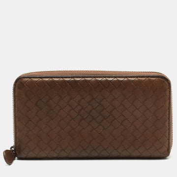 Bottega Veneta Brown Intrecciato Leather Zip Around Wallet