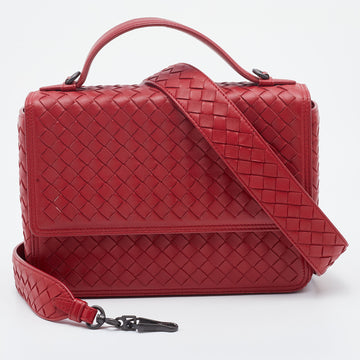 Bottega Veneta Red Intrecciato Leather Alumna Top Handle Bag