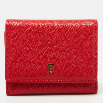 Burberry Red Leather TB Trifold Card Case