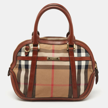 Burberry Beige/Tan House Check Fabric and Leather Orchard Bowler Bag