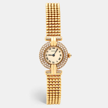 Cartier Cream 18k Yellow Gold Diamond Colisee 1628 Women's Wristwatch 24 mm