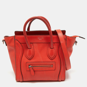 Celine Orange Grained Leather Nano Luggage Tote