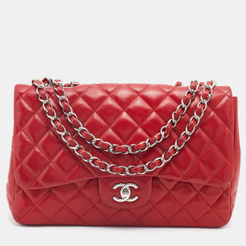 Chanel Red Quilted Leather Jumbo Classic Single Flap Bag