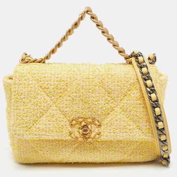 Chanel Yellow Tweed Medium 19 Flap Bag