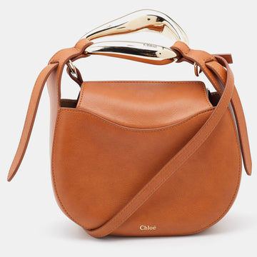 Chloe Brown Leather Small Kiss Crossbody Bag