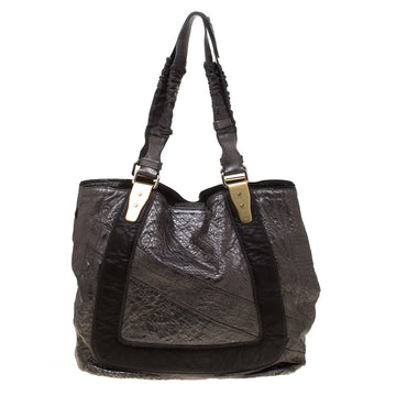 Chloe Metallic Grey Pebbled Leather Shopper Tote