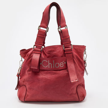 Chloe Red Leather Studded Logo Patsy Tote