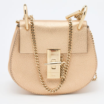 Chloe Gold Leather Mini Drew Chain Crossbody Bag