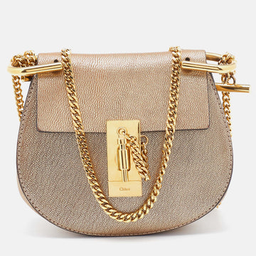 Chloe Metallic Gold Leather Mini Drew Chain Crossbody Bag