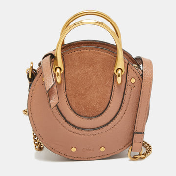 Chloe Beige Leather and Suede Mini Pixie Round Shoulder Bag