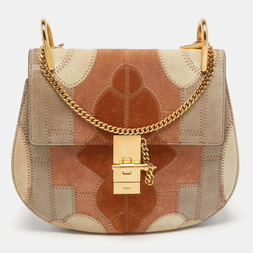 Chloe Multicolor Patchwork Suede and Leather Medium Drew Shoulder Bag