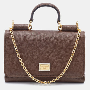 Dolce & Gabbana Brown Leather Miss Sicily Von Wallet on Chain