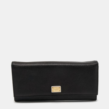 Dolce & Gabbana Black Dauphine Leather Continental Wallet